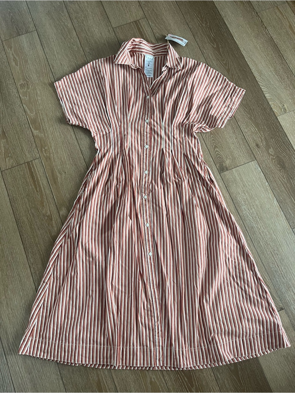 NWT Striped Button-Down pleated front woven Midi Dress Size S Cotton